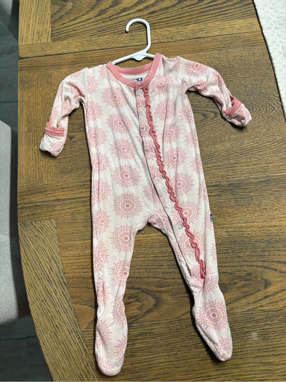 Kickee Pants Pink Floral Ruffle-Trim Footed One-Piece